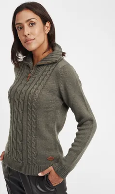 Produktbild von OXMO OXCarry Damen Strickpullover Troyer Grobstrick Pullover mit Troyerkragen Rippbündchen Label-Details Regular fit