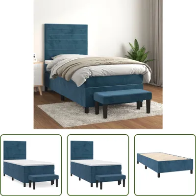 Produktbild von The Living Store Boxspringbett mit Matratze Dunkelblau 90x190 cm Samt
