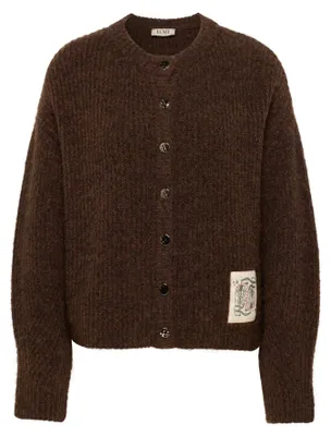 Produktbild von Alpaka-Woll-Strickjacke mit Knopfleiste Relaxed Fit Rundhals Braun Größe 46