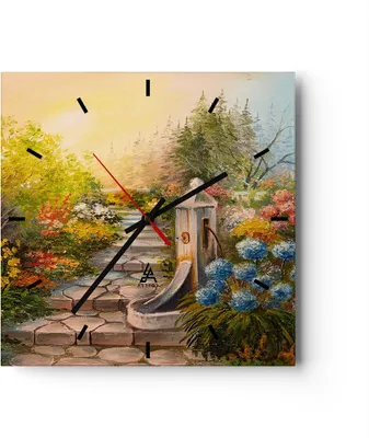 Produktbild von Wanduhr - Quadrat - Glasuhr - Garten Blumen Sommer - 40x40cm - Schleichendes Uhrwerk - Lautlos - zum Aufhängen bereit - Dekoration Modern - Wanddekoration aus Glas - C3AC40x40-3694