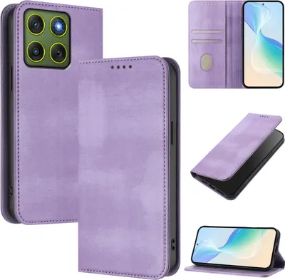 Produktbild von Handyhülle für Motorola Edge 70, Vintage Leder RFID Schutz Kartenfach Standfunktion Magnetische Klapphülle Violett