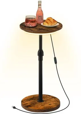 Immagine prodotto di Ibenzoa® Tavolino rotondo regolabile in altezza con anello luminoso LED (luce calda/fredda/neutra), telecomando, diametro 32 cm, altezza 48,5–66 cm, pannello di particelle di legno, sottotavolo antiscivolo, ideale per piccoli spazi