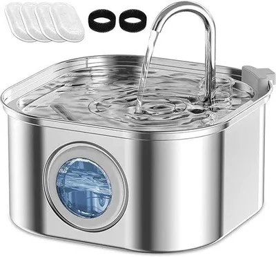 Produktbild von Ultrasone Katzentrinkbecken aus Edelstahl, 3,2 L, 4 Aktivkohlefilter + 2 Schwämme, quadratisch, 3,2 L