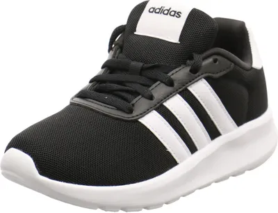 A black Adidas Lite Racer 3.0 shoe with white stripes and a white sole, shown from a side-angle on a white background.