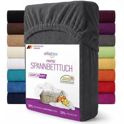 Produktbild von EllaTex Frottee Spannbettlaken 90x200 – 100x200 Baumwolle – weich, warm & elastisch, Spannbetttuch mit Rundumgummi, in Farbe: Anthrazit-Grau