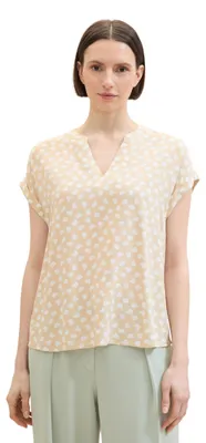 Produktbild von TOM TAILOR Damen Basic Sommer-Bluse, beige halfmoon dot design, 46