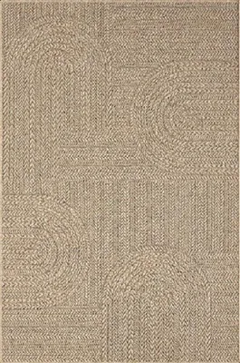 Immagine prodotto di Tappeto da esterno Unyqoos® – Aspetto juta, color marrone, motivo a semicerchio, resistente agli agenti atmosferici e ai raggi UV, elegante │ 140 x 200 cm