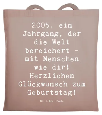 Produktbild von Mr. & Mrs. Panda Jutebeutel Spruch 2005 Geburtstag - Braun Pastell - Geschenk, Stoffbeutel, Geburtstagsjahr, Tote Bag, Alter, Feier, herzlichen Glückwunsch, Büchertasche