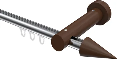 Produktbild von Interdeco Innenlaufstange / Gardinenstange mit Innenlauf Chrom / Nussbaum lackiert, Typ Talent Siveo (Kegel), 20 mm Ø 1-läufig, 220 cm