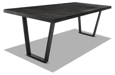 Image de Table de salle à manger en bois et métal - pieds noirs trapézoïdaux - 220x100 cm