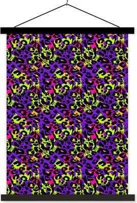 Produktbild von MuchoWow® Textilposter Tiermuster - Panther - Neon - Regenbogen 90x120 cm mit schwarzem Rahmen - Dekoration