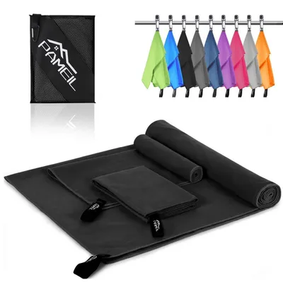 Produktbild von Mikrofaser Handtuch Set 3-teilig (1x 160x80cm, 2x 80x40cm) Schwarz Schnelltrocknend Reisehandtuch