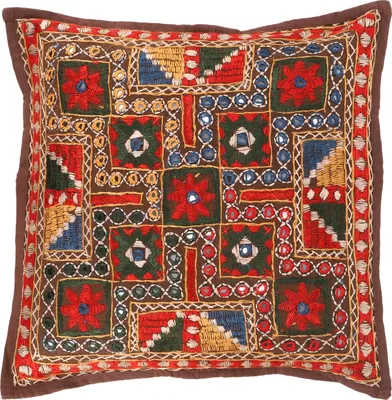 Produktbild von Kissenhülle, Orient Kissenbezug, Bestickter Dekokissen Bezug - Muster 40, Braun, Baumwolle, 40*40*0,5 cm, Zierkissen, Dekokissen, Sofakissen