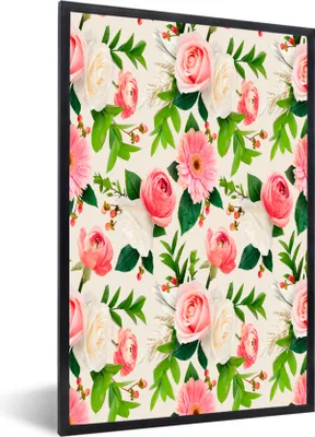Produktbild von MuchoWow® MuchoWow® Gerahmtes Poster Blumen - Rosen - Frühling 40x60 cm - Poster mit zchwarzem Bilderrahmen - Papierdruck - Wandbilder