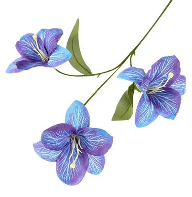 Produktbild von Künstliche Lilienblüte, 3 Köpfe, voll erblüht, künstlicher Lilienzweig mit Blättern, realistische Haptik, künstliche Lilienblüte für DIY-Hochzeitssträuße und Blumenarrangements