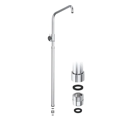 A chrome-plated shower arm and adapter kit against a white background.