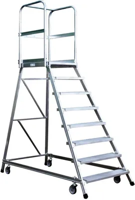 Produktbild von Iller Podestleiter fahrbar mit gefederten Lenkrollen Aluminium 5 Stufen