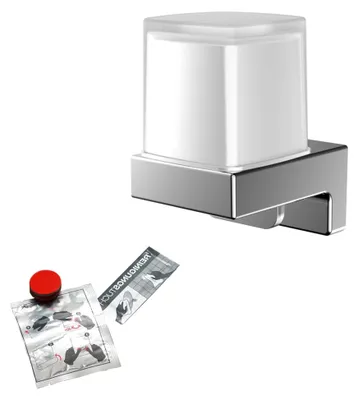 Produktbild von CUE Flüssigseifenspender mit Klebeset und Kristallglasbecher, verchromt