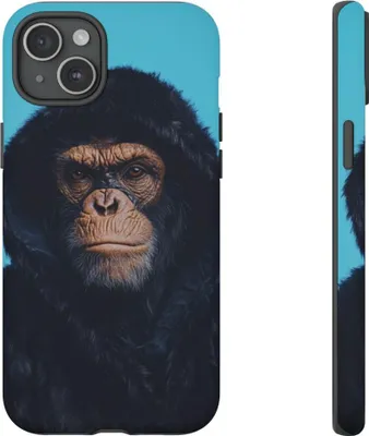 Produktbild von Affenmotiv mit schwarzem Kapuzenpullover – Handyhülle Kompatibel mit iPhone 15 Plus