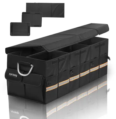 Image de Organisateur de coffre XXL, pliable, 90 cm, grande boîte de rangement avec poignées en aluminium et fond antidérapant