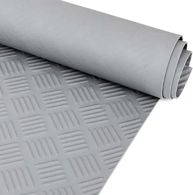 Produktbild von Gummimatte Meterware mit Riffelblechstruktur 3mm als Bodenbelag für Werkstätten, Werkbänke und Anhänger, geruchsarm in Grau, 160 x 140 cm