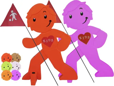 Produktbild von StreetBuddy - Warnfigur, Warnaufsteller, Warnschild für Kindersicherheit 2er Set (Magenta / Rot)