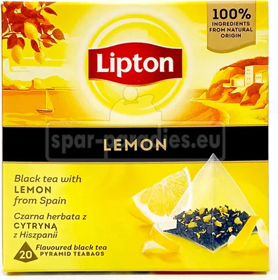 A box of Lipton lemon-flavored black tea bags.