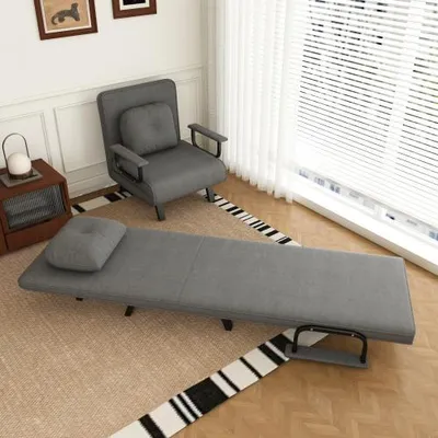 Produktbild von Relaxsessel mit Liegefunktion, 5-fach verstellbar, 180° Klappsessel, Schlafsessel mit Chenille-Bezug