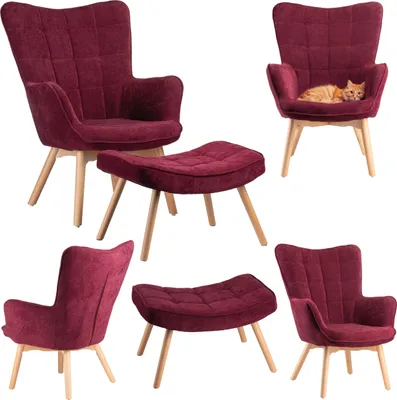 Zdjęcie produktu dla Uszak Fotel z podnóżkiem Grella Wiśniowy 79x70x97 cm wypoczynkowy do salonu