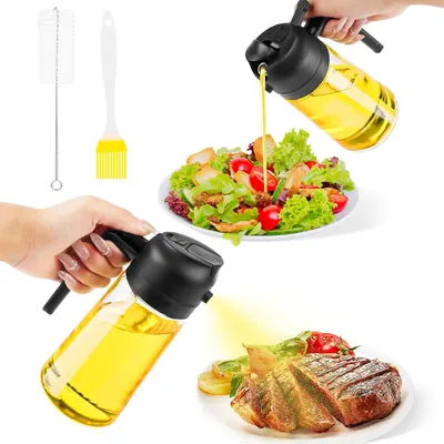 Imagen del producto de Pulverizador de aceite para vidrio, de 470 ml, sin BPA, con pincel y cepillo de limpieza, ideal para la cocina y ensaladas