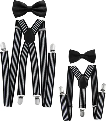 Produktbild von axy Vater-Sohn Partnerlook Hosenträger und Fliege Set für Herren-Damen-Kinder Fotoshooting Familien Outfit