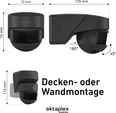Produktbild von Oktaplex Lea Bewegungsmelder für Außen anthrazit Infrarot Bewegungssensor IP54