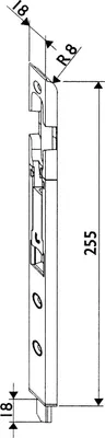 Produktbild von Maco Türkantriegel mit Klapphebel Radius 8, 255x18mm Türbeschlag, Stahl silberfärbig