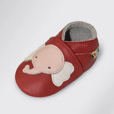 Produktbild von YALION weiche Baby Krabbelschuhe Lederschuhe für erste Schritte Elefant Rot 22/23EU
