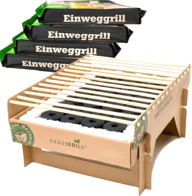 Image de 2 barbecues jetables écologiques Barbecue jetable durable - Barbecue jetablesans fumée 31 x 23,5 cm Charbon de bambou et grille, matériaux naturels