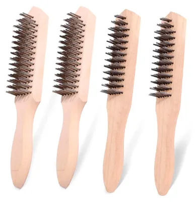 Produktbild von 4 Stück Drahtbürsten Set, Stahlbürsten mit Holzgriff, 13/15-reihig, für die Entfernung von hartnäckigen Rückständen und Rost