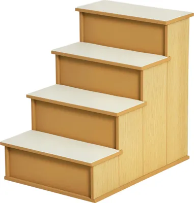 Zdjęcie produktu dla Schody dla zwierząt PawHut, 4-stopniowe, schody dla psa i kota, drabinka dla zwierząt do samochodu, łóżka, sofy, naturalne, 40 x 59 x 54,2 cm