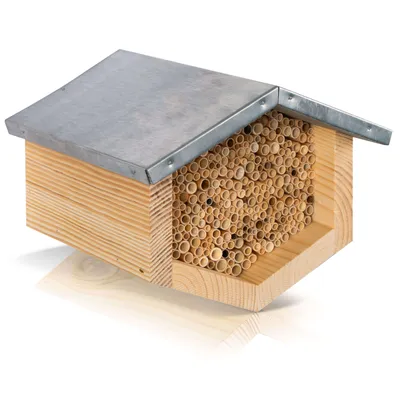 Produktbild von BEESI Bienenhotel mit wetterfestem Metalldach I Bienenhaus mit Schilfröhrchen I Verschiedene Durchmesser