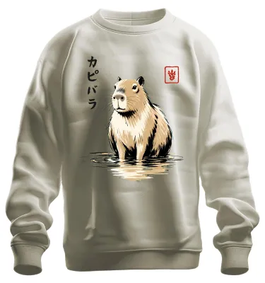 Productafbeelding van Capibara, waterzwijn, Japan, Katakana, Sumie kunst, knaagdier, sweatshirt, trui, natuur, XL