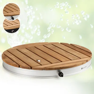 Produktbild von Blumfeldt Mobile Gartendusche, Aussendusche für den Garten, Bodendusche mit 4m Fontänenhöhe, Boden-Gartendusche mit Holz-Optik für Pool & Sauna, Außendusche Wasserdicht, Frost- & UV-Beständig