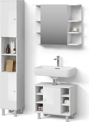 Produktbild von Badmöbel-Set Livinity Fucino Weiß Hochglanz 3 Teile, mit Hochschrank, Model 52505