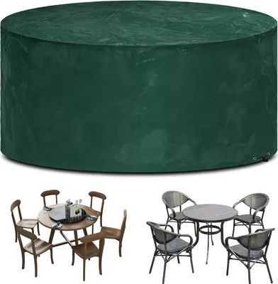 Image de Housse pour table de jardin - imperméable - ronde - Ø 163 x 71 cm - verte - polyéthylène