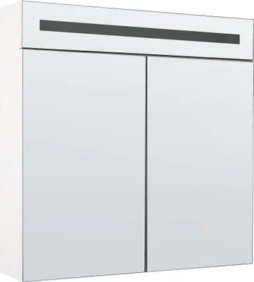 Produktbild von BELIANI Bad Spiegelschrank Weiß Sperrholzplatte 2 türig 60 x 60 cm mit LED-Beleuchtung Fächern Wandeinbau Modern Trendy Badezimmer Möbel
