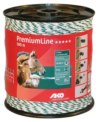 Produktbild von 500 m Premium Weidezaunlitze grün-weiss Elektrozaun Bruchlast 95 kg