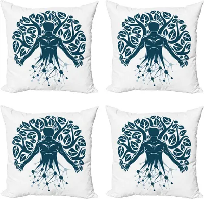 Produktbild von ABAKUHAUS Biologie Kissenbezug Set (4 Stück), Human Nature Wissenschaft Eco, Moderner Doppelseitiger Digitaldruck, 40 cm x 40 cm, Dunkel Petrol Blau Weiß