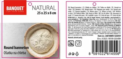 Immagine prodotto di BANQUET NATURAL Vassoio per pane rotondo 25 × 25 × 8 cm per la lievitazione del pane