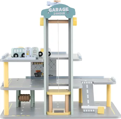 Produktbild von DREAMADE Kinderparkhaus aus Holz, Parkgarage für Kinder mit 4 Autos und 1 Hubschrauber, 3-stöckige Parkgarage mit Aufzug, Ideal für Kinder ab 3 Jahren