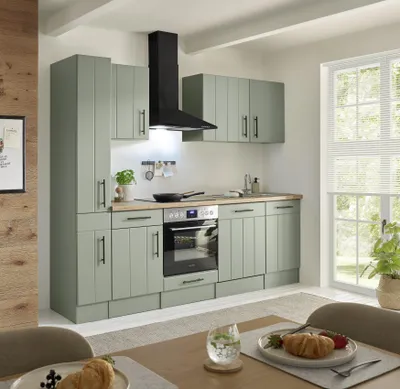 Produktbild von Küche Einbauküche Küchenzeile Landhaus Grün Anton 250 cm ohne Kühlschrank Respekta