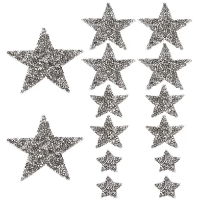 Stern-Aufbügelpatches 30 Stück, 2–8 cm, gestickt, grau