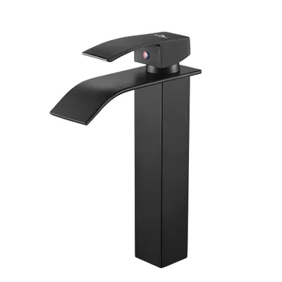 Produktbild von Auralum MAX Wasserhahn Bad Schwarz,Wasserfall Waschtischarmatur Einhandmischer Armatur Waschbecken mit Auslauf Höhe 110MM,Wassersparend, Energiespared